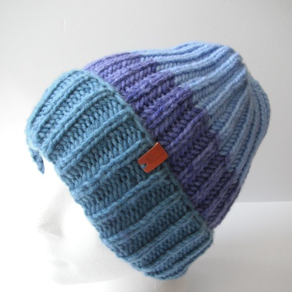 Hand Knitted Hat Toque  Adult Size - M Acrylic Blue/Purple - 010 Hand knit by me - Picture 1 of 8